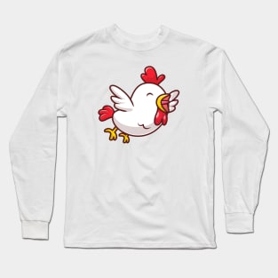 Cute Chicken Flying Cartoon Long Sleeve T-Shirt